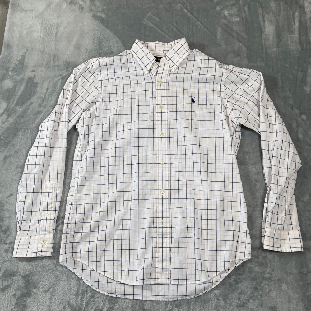 Ralph Lauren Mens Medium White Navy Pink Tattersall Check Button Down Shirt